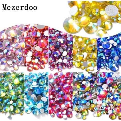 Hotfix Flat Back Rhinestones 3D Nail Decoration Crystal AB Mixed Sizes Nail Art Rhinestones Accessories DIY Shiny Gems Craft
