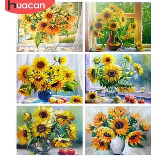 HUACAN 5d Diamond Painting Sunflower Wall Art Decor DIY Diamond Embroidery Flower Mosaic Window Handmade Gift