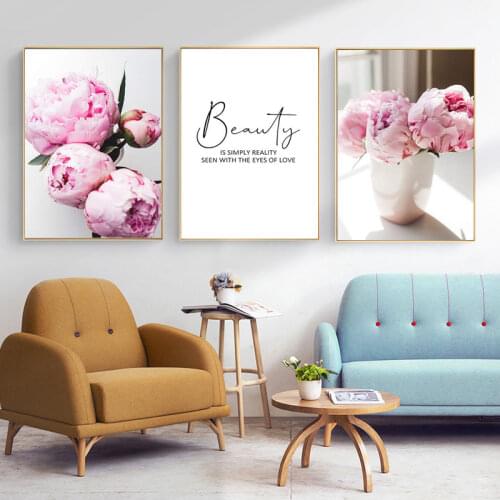Canvas Painting Nordic Decor Elegant Peony Flower Phrase Poster And Print Wall Art Picture For Living Room Home Decoration
