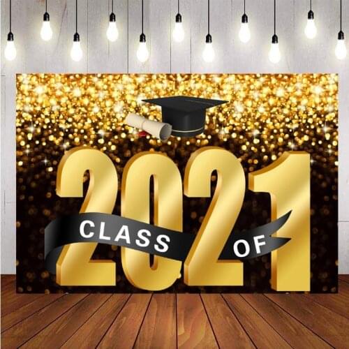 Class Of 2021 Graduation Backdrop Gold Grad Caps Congrats Student Party Photo Background Banner Decorations Supplies