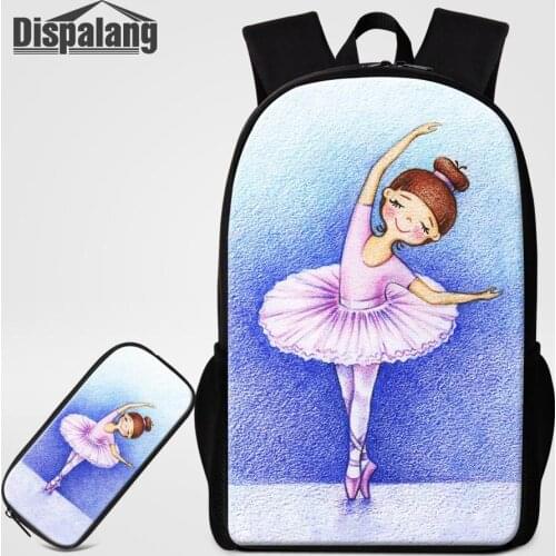 Dispalang Girl Lovely School Backpack Pen Bags Set Cute Ballet Printing Schoolbag With Pencil Case Female Rugtas 16 Inch Bookbag