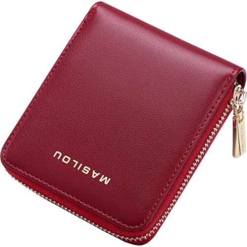 Genuine Smooth Leather Zip Around Money Bag Purse With Multi Credit Card Slots Anti-Stolen RFID Bifold Small Wallet Card Holder