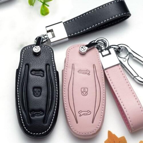 Leather Car Key Case Cover for Tesla Model X Model S Model 3 Remote Fob Key Shell Case Cover Holder Protect