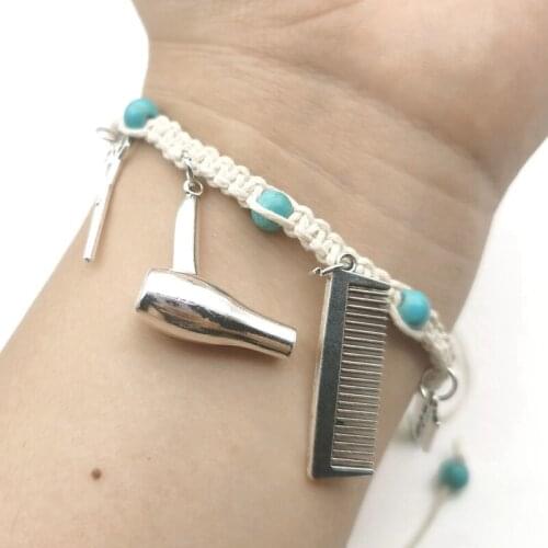 Fashion Bohemia Vintage Rope Chain Barber Bracelet Scissors Hair Dryer Comb Women Bracelet Anklet Jewelry Party Gift Wholesale