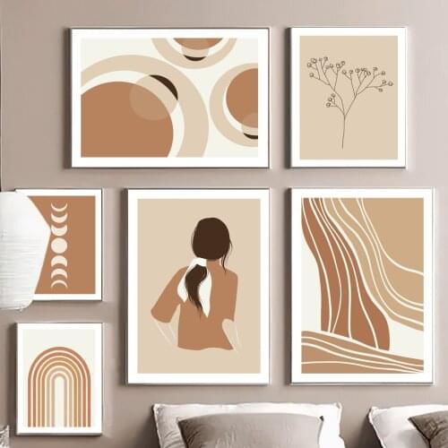 Girl Mountain Moon Geometry Modular Wall Art Canvas Painting Nordic Posters And Prints Wall Pictures For Living Room Boho Decor