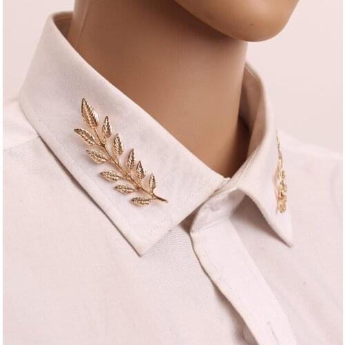 Men Women Vintage Leaf Brooches Collar Clips Golden Silver Plated Unisex Brooch Pins For Shirt Suit Coat Accessories 1 Pair