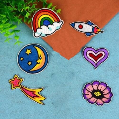 Fine Moon Starry Sky Embroidery Patches DIY Decoration Clothes Stickers Rainbow Unicorn Heart Big Eyes Monster Badges