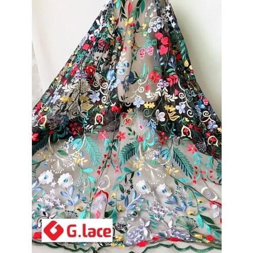 GLace 1Y/lot black mesh embroidery pastoral fashion new lace fabric clothing skirt dress diy handmade decorative cloth TX166
