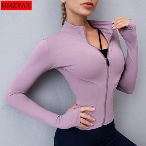 New Stand-Up Collar Zipper Sports Top WomensTight-Fitting Sexy Fitness Wear Long-Sleeved Quick-Drying Yoga Wear Jacket Street
