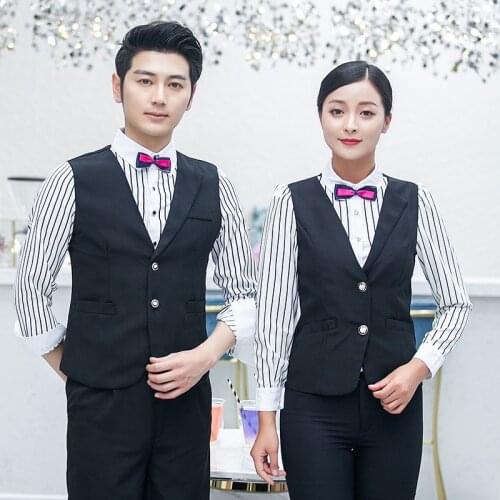 Hotel Waitress Work Clothes Long Sleeves Uniform Jacket Barbecue Coffee Shop Restaurant Hot Pot Plus Size Waiter Shirt H2390