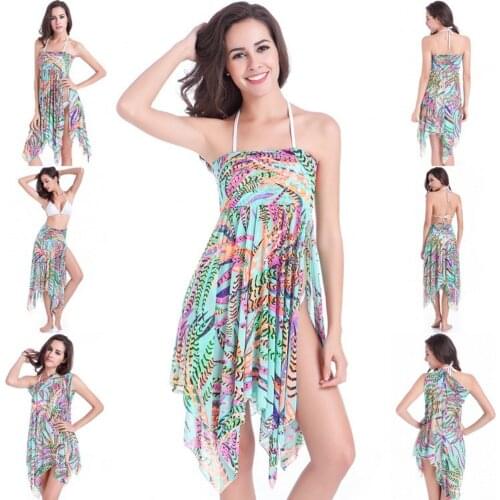 Sexy Cover Up Bikini Dress Summer Beach Skirt Women Print Beachwear Backless Seaside Holiday Swimsuit Loose Bathing Swimwear