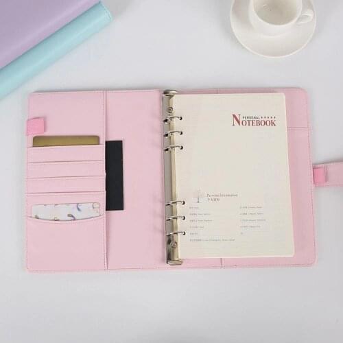 Macaron Color A5 A6 Binder PU-Clip-on Notebook Leather Loose Leaf Notebook Cover Notebooks Journal Office Stationery Supplies