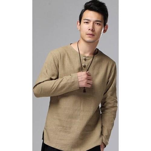 2017 Mens Spring Summer Cotton Shirts High Quality Casual Shirt Loose Social Shirts solid shirt Male Linen long sleeve Blouses