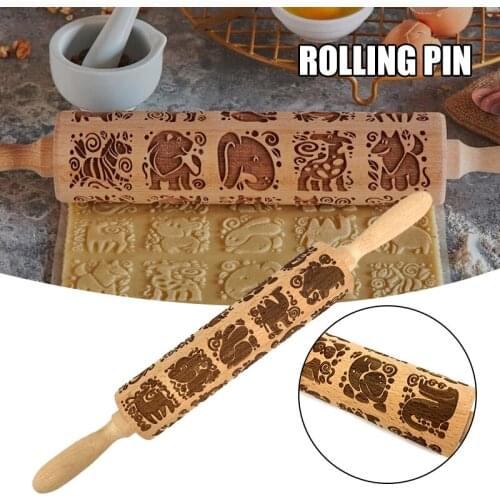 Handhold Embossed Rolling Pin Multipurpose Cartoon Animal Pattern Rolling Pin Practical Kitchen Baking Gadgets Accessories