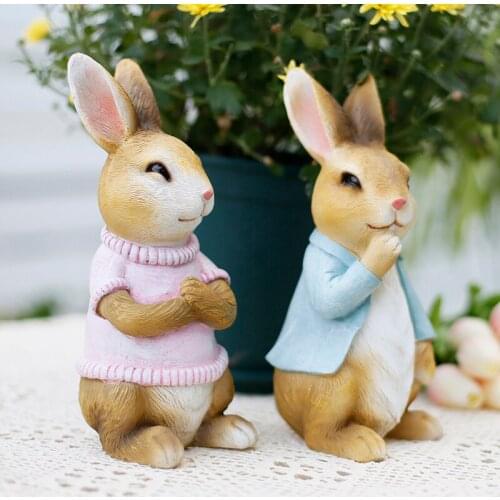 Rabbit Garden Statue Resin Rabbit Sculpture Ornament Home Outdoor Courtyard Micro Landscape Animal Figures Simulation Decoration