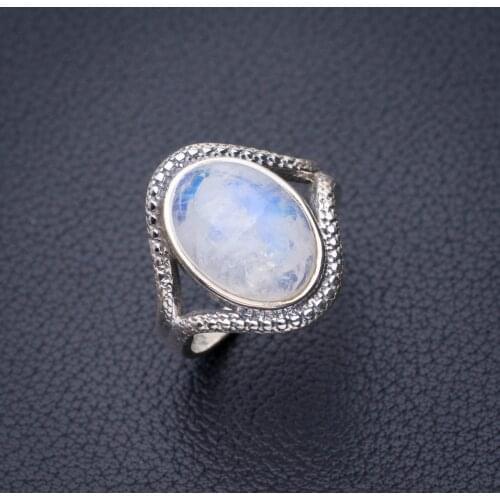 StarGems Natural Rainbow Moonstone Handmade 925 Sterling Silver Ring 6 D8605