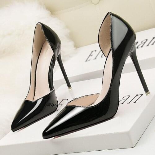 Women pumps PU Slip On 10CM Thin Heels High heels Pointed Toe Shallow shoes for women women shoes 2020 size 35-42 black red