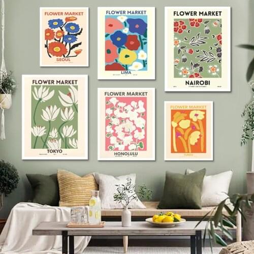 Vintage Abstract Watercolor Flower Market Wall Art Canvas Painting Nordic Posters And Prints Wall Pictures For Living Room Decor