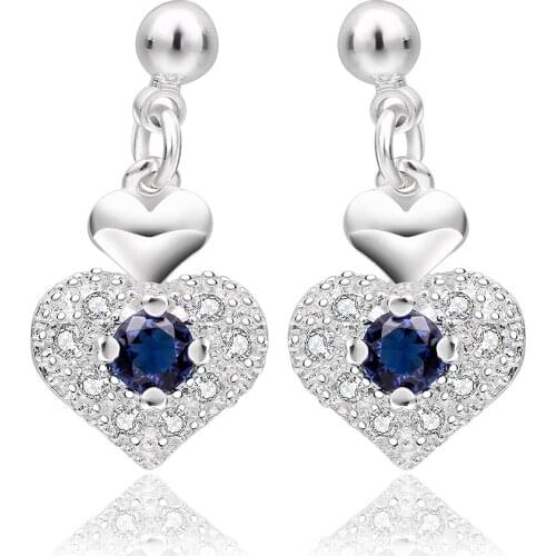 Selling 925 sterling silver jewelry fashion heart-shaped accessories blue zircon elegant sweet female earrings