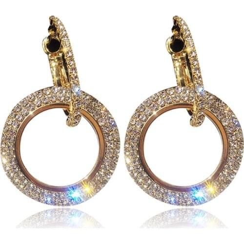 Women Bling Bling Full Crystal Double Circle Hoop Earrings Fashion Jewelry Elegant Noble Stylish Noble Hoop Earrings