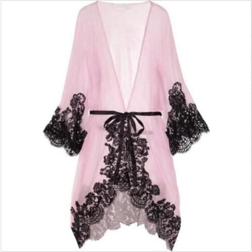 New Fashion Women Luxury Nightdress Satin Lace Kimono Sleepwear Lingerie Dressing Gown Robe