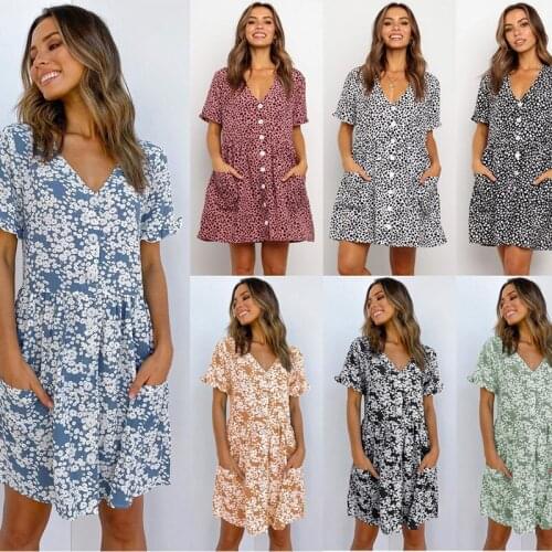 Women Dress Short Sleeve Leopard Print Color Pot Pockets Casual Female Dresses 2021 Sexy V-neck Single Button Summer Vestidos