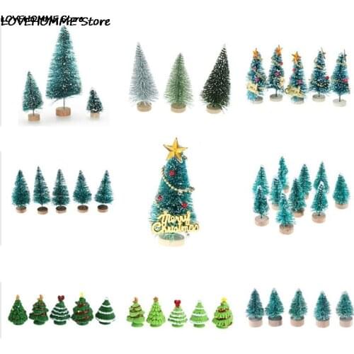 1-12pcs Small DIY Christmas Tree Fake Pine Tree Mini Sisal Bottle Brush Christmas Tree Santa Snow Frost Village House