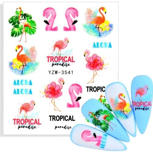 1 Sheet Water Nail Stickers Flower/Flamingo/Feather Nail Art Water Transfer Stickers Decals Tattoo Manicure Watermark Decoration