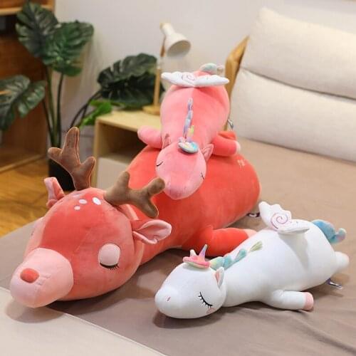 1pc 60CM Soft Unicorn & Deer Plush Toy Baby Kids Appease Sleeping Pillow Doll Animal Stuffed Plush Toy Birthday Gifts for Girls