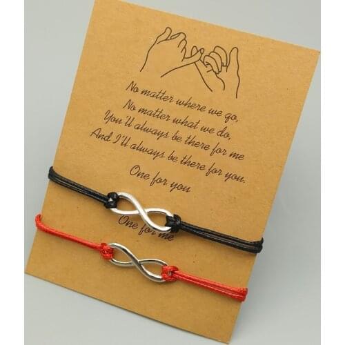 2 pcs Vintage Silver Color Infinity Eight Sign Charm Bracelets For Lovers Friends Girls Women Men Wax Rope Jewelry Bracelets