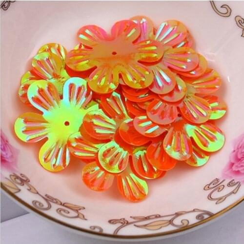 220pcs/lot 30mm Flower Sequins Six Petals With 1 Center Hole Clothing DIY Dress Accessory Sewing Materials Orange AB Confetti