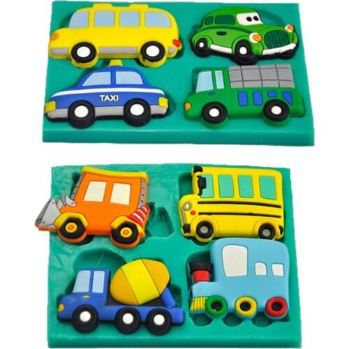 3pcs silicone mold taxi/school/police/ambulance/Fire Engineering Bus shape fondant cake chocolate mold resin clay craft mat