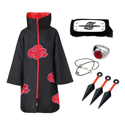 3 pcs Anime Akatsuki Cosplay Costume Cloak Halloween Suit Adult Unisex Cartoon Cool Outfit Zipper Coat