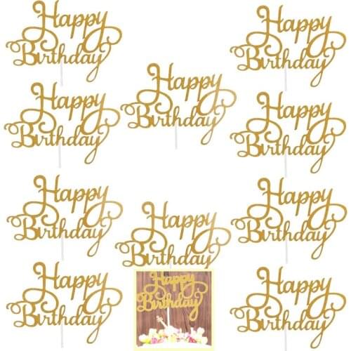 10pcs Gittler Bling Sparkle Decoration Sign Happy Birthday Cake Topper Girl`s Birthday Dessert Decor moana party decoration