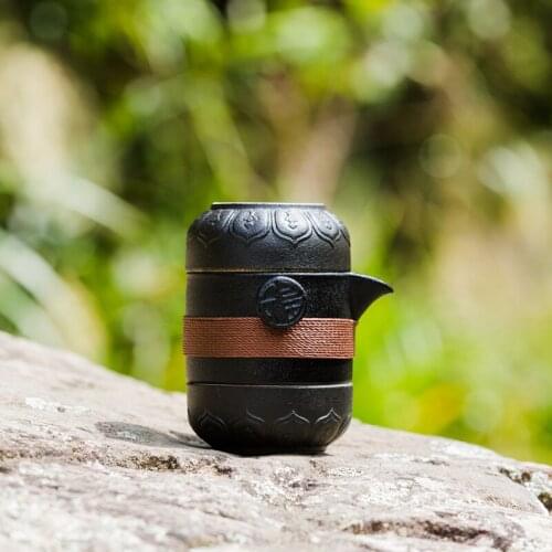 Black ceramic Snapper cup 1pot with 2 cups portable travel home Office Kung Fu tea set Chinese Kung fu Pu 'er tea holiday gift