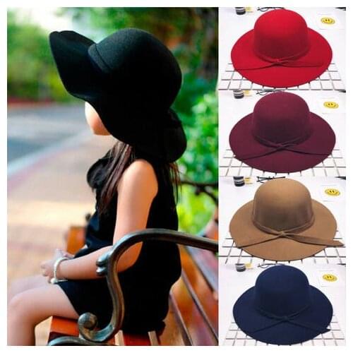 Retro Wind Childrens Adjustable Big Hat Girls' Solid Bow Beach Sun Round Hat Outdoor Caps 5 Colors