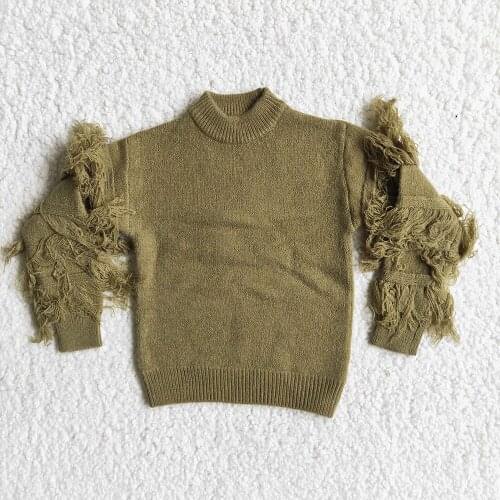 High Quality Kids O-Neck Long Sleeve Sweater Boy And Girls Army Green Outwear With Tassel