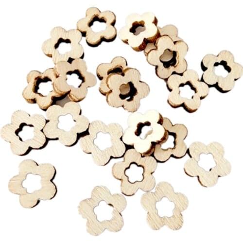 100pcs 10mm Laser Cut Wood Flower Embellishment Unfinished Hollow Out Wooden Flower Shape Discs for Arts Crafts DIY Decoration