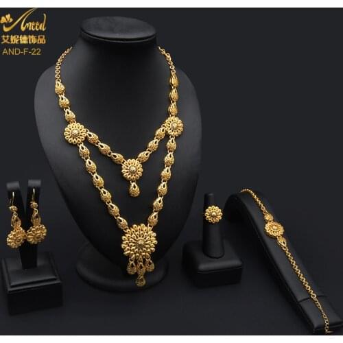 ANIID Flower Long Necklace Dubai Gold Jewelry Sets For Women Pakistani Party Wedding Jewellery Brazilian African Bridal Nigerian