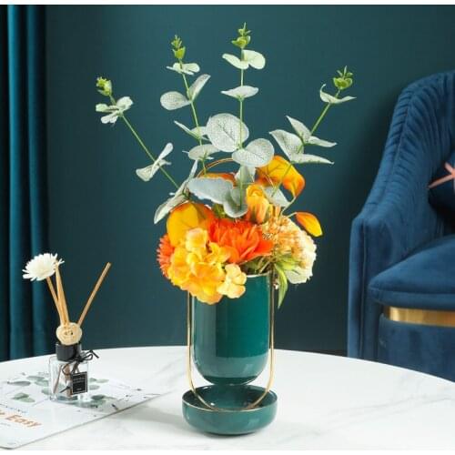 European Ceramic Vase+Fake Flower Ornaments Home Livingroom Desktop Accessories Crafts Dining Table Store Furnishing Decoration