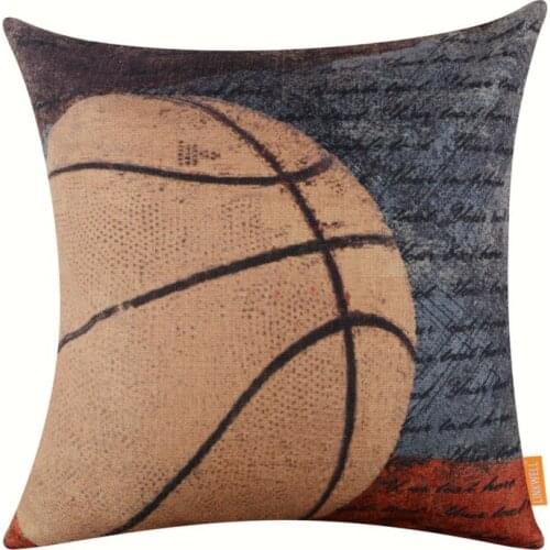 LINKWELL Brand Retro Pillow Case Burlap Cushion Cover 18x18 inch Vintage Sports Game Basketball Fans American USA Style Man Cave