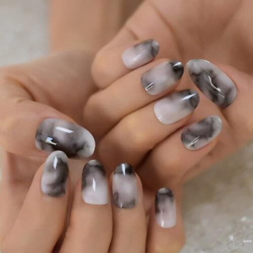 Dirty Glossy Nails Short Almond Fingernails Art Nails Tip Sharp Without Glue Detachable Nails Wholesale Supplies For Gels EchiQ