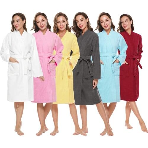Women Warm Flannel Bathrobe Long-sleeved Sleepwear with Adjustable Belt Pocket Decoration Solid Clothing Bridesmaid Robes