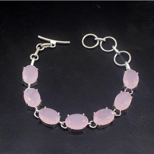 Hermosa Jewelry Fantasy Hot Sale Rose Quartz Silver Color Charms Links Bracelets for Women 7.75 inch FQ83