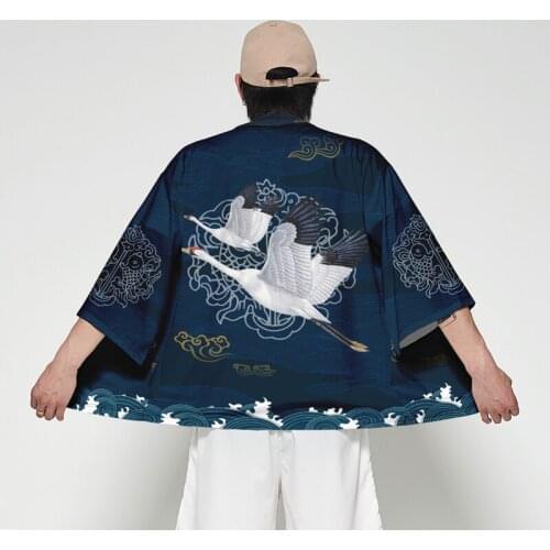 2021 New Crane Japanese Style Traditional Kimono Yukata Samurai Cosplay Haori Cardigan Oversize Casual Tops Asian 11 Colors