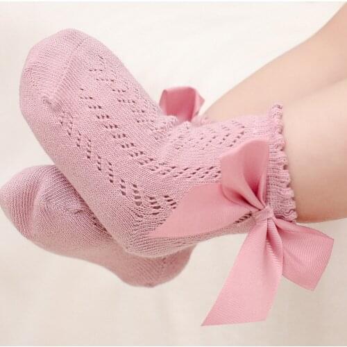 Summer Mesh Newborn Baby Socks Cute Bowknot Baby Girls Socks Solid Color Breathable Girls Toddler Floor Socks