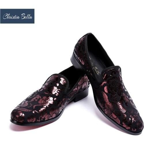 Christia Bella Men Casual Shoes Party Business Dress Shoes Slip on Mens Flats Large Size New Floral Printing Men Loafers Shoes