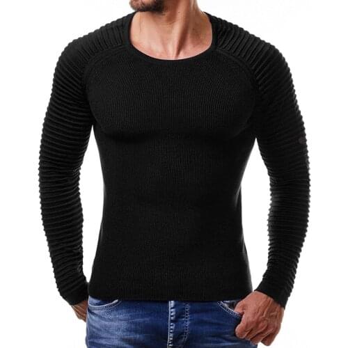 Men Sweater New Winter Causal Muscle Bodycorn Fitness Casual Pullover Slim Fit Round Neck Strip on Arm Male Classic Wool Sweater
