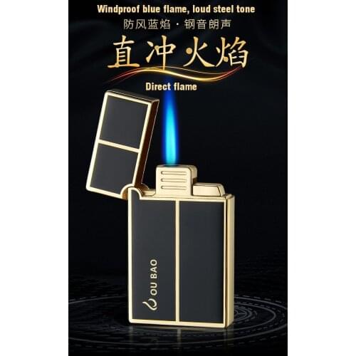 Inflatable lighter metal loud steel tone straight into the windproof blue flame electronic lighter gift