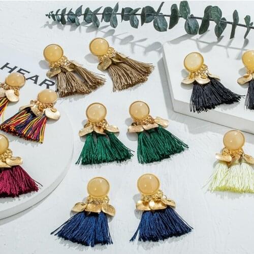 New Bohemian Tassel Earrings for Women Korean Silk Fabric Geometry Long Drop Dangle Earrings Female Party 2020 Fashion Jewelry